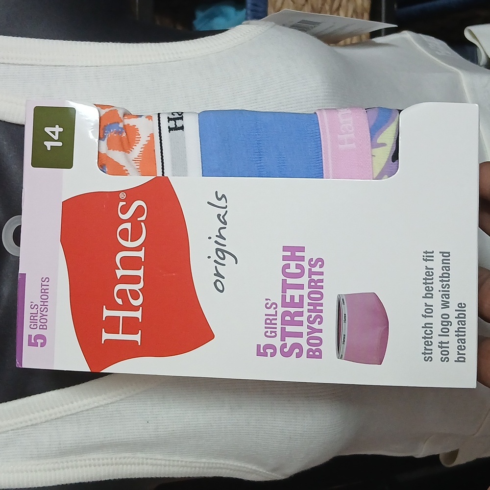 Hanes Girls cotton boyshort panties underwear 5 Pack Size 14